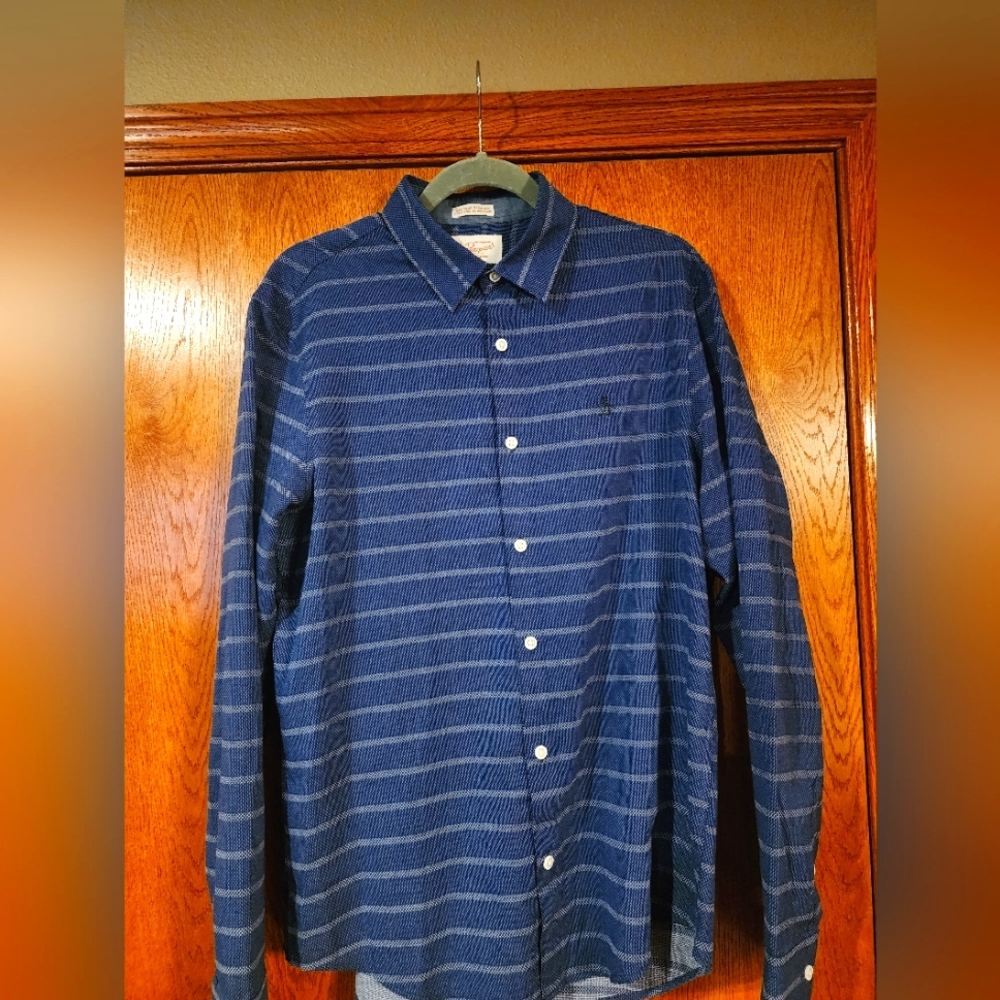 Medium Striped Blue Penguin Button Down Slim Fit Polo Shirt By Munsingwear